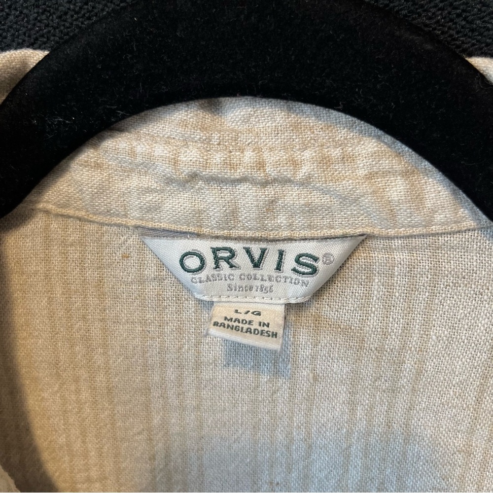 Orvis button up blouse L Linen blend Beige striped Long sleeve shirt Womens top - Picture 4 of 7